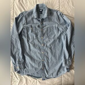 Men’s Blue Button-Up Shirt with White Anchor Pattern